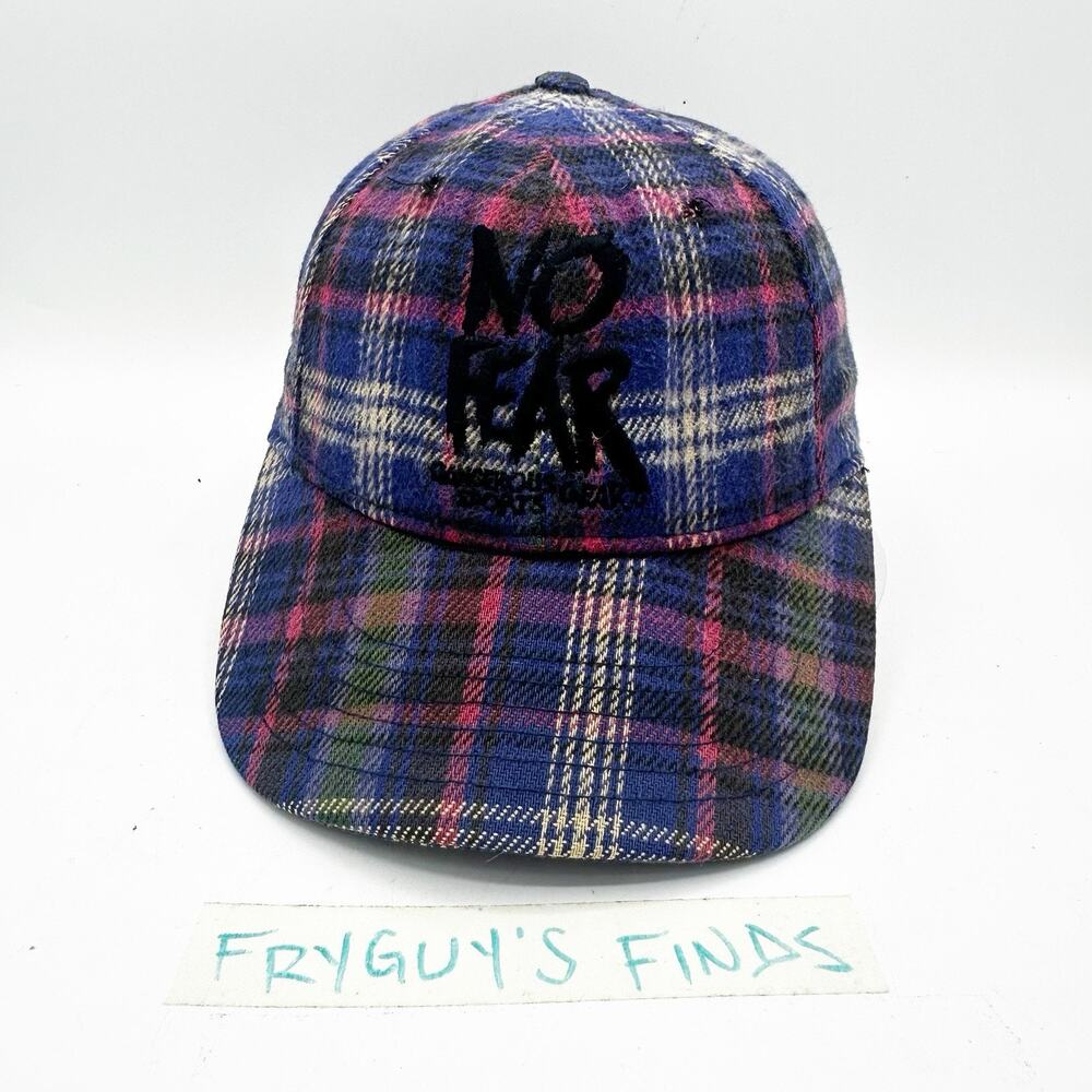 RARE VTG No Fear SnapBack Flannel Wool Plaid Hat Cap Y2K 90s - Skater / Grunge -